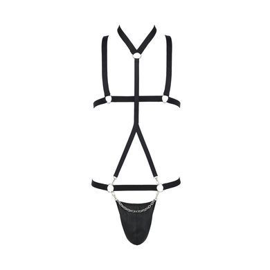 Комплект мужского белья из стреп Passion 039 SET ANDREW S/M Black, стринги, шлейка