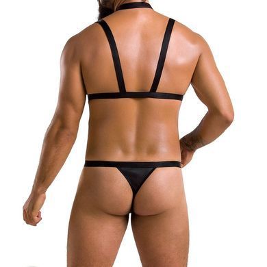 Комплект мужского белья из стреп Passion 039 SET ANDREW S/M Black, стринги, шлейка