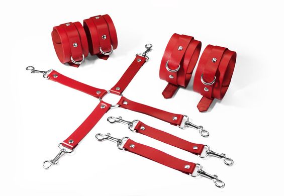 Набор для БДСМ 3 в 1 Feral Feelings BDSM Kit 3 Red, red, наручники, поножи, крестовина