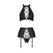 Комплект з еко-шкіри з імітацією шнурівки Passion NANCY SET S/M black топ, трусики, пояс для панчіх