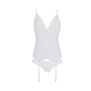 Корсет с пажами, трусики с ажурным декором и открытым шагом Passion URSULA CORSET S/M, white
