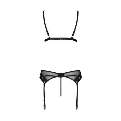 Комплект белья Passion NESSY SET XXL/XXXL black, бюстгальтер, пояс для чулок, стринги