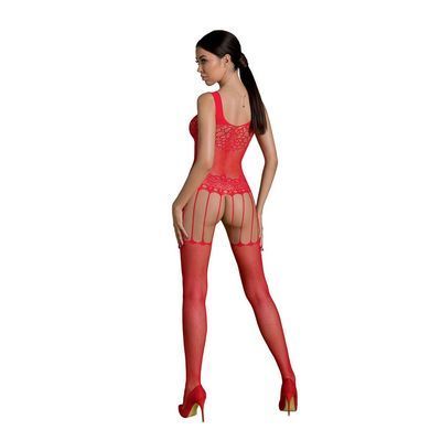 Бодістокінг Passion ECO BS001 One Size red, з доступом, імітація підв&rsquo;язок, флористичний декор