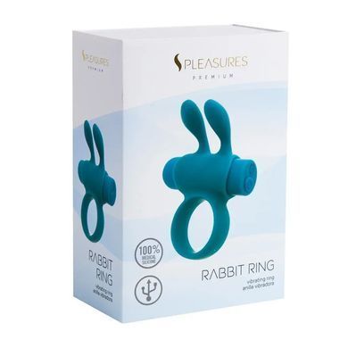 Эрекционное виброкольцо S Pleasures Premium Rabbit Ring бирюзовое, со съемной вибропулей и ушками