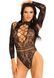Боди Leg Avenue High neck lace bodysuit, One Size, черное, длинный рукав, стринги, цветочный рисунок
