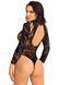 Боди Leg Avenue High neck lace bodysuit, One Size, черное, длинный рукав, стринги, цветочный рисунок