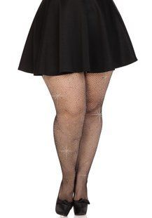 Колготки Leg Avenue Rhinestone micro net tights Plus size Black, мелкая сетка, стразы
