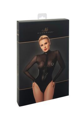 Боди Noir Handmade F321 Edge, S, низ под латекс, верх сетка, молния на все тело, декор кольца