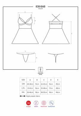(SALE) Еротичний мереживний комплект із сіточкою Obsessive 838-BAB-1babydoll & thong black S/M, чорний, пен