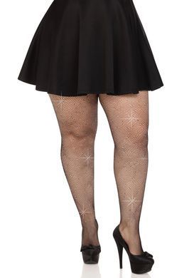 Колготки Leg Avenue Rhinestone micro net tights Plus size Black, мелкая сетка, стразы