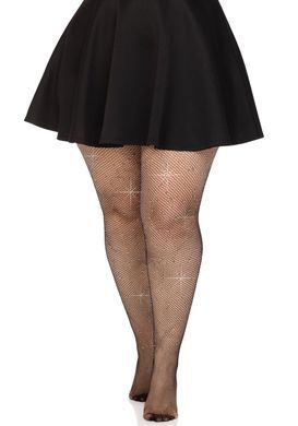 Колготки Leg Avenue Rhinestone micro net tights Plus size Black, мелкая сетка, стразы