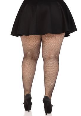 Колготки Leg Avenue Rhinestone micro net tights Plus size Black, мелкая сетка, стразы