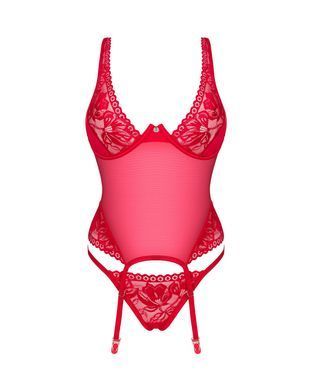 Прозрачный корсет Obsessive Lacelove corset M/L Red, кружево, подвязки для чулок