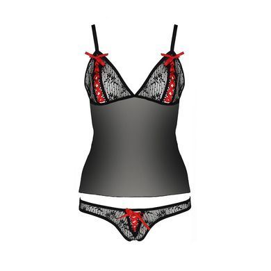 Комплект белья Passion MELISSA SET S/M, black, лиф-сорочка со шнуровкой и трусики