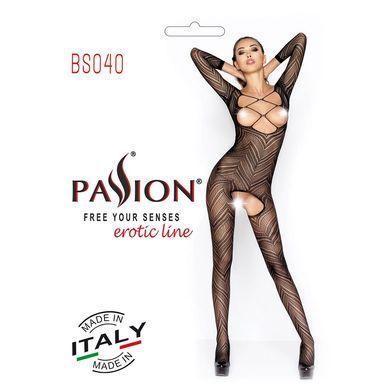 Бодистокинг Passion BS040 black, комбинезон с открытой грудью