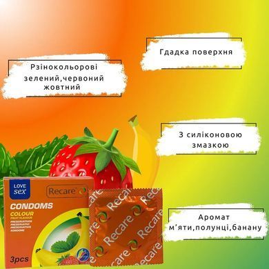 Презервативы Recare Color Fruit Flavour Condoms 3 шт, ароматы: мята, банан, клубника
