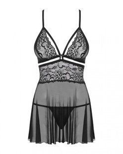 Эротический кружевной комплект с сеточкой Obsessive 838-BAB-1 babydoll & thong black L/XL, черный, п
