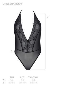 Боді Passion DROSERA BODY black, S/M, високі вирізи, верх на зав&rsquo;язках