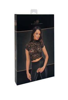 Топ Noir Handmade F303 Essence, XL, black, кружевной, короткий рукав, воротник-стойка