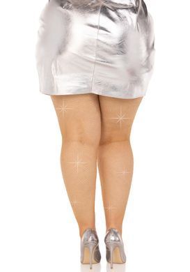 Колготки Leg Avenue Rhinestone micro net tights Plus size Caramel, мелкая сетка, стразы