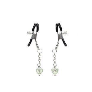 Затискачі для сосків із сердечком Liebe Seele Glow-in-dark Nipple Clamps Green, світяться в темряві