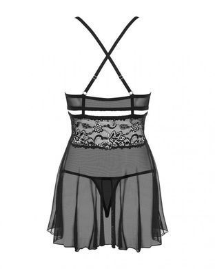 Эротический кружевной комплект с сеточкой Obsessive 838-BAB-1 babydoll & thong black L/XL, черный, п