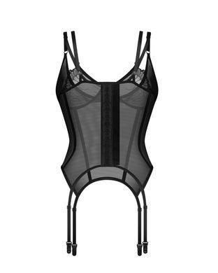 Корсет Obsessive Arrowel Black corset L/XL, з підв&rsquo;язками для панчіх