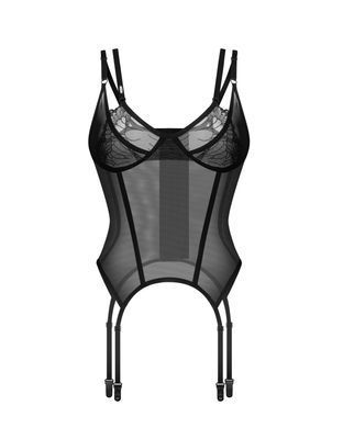 Корсет Obsessive Arrowel Black corset L/XL, з підв&rsquo;язками для панчіх