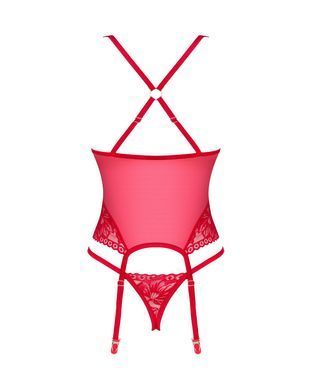 Прозорий корсет Obsessive Lacelove corset XL/2XL Red, мереживо, підв&rsquo;язки для панчіх