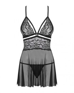 Эротический кружевной комплект с сеточкой Obsessive 838-BAB-1 babydoll & thong black L/XL, черный, п
