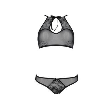 Комплект: бра, трусики с ажурным декором и открытым шагом Passion URSULA SET L/XL, black