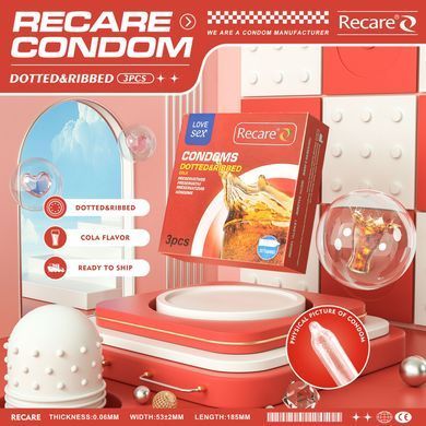 Презервативы Recare Cola Dotted&Ribbed Condoms 3 шт, с пупырышками и ребрами, аромат: Кола