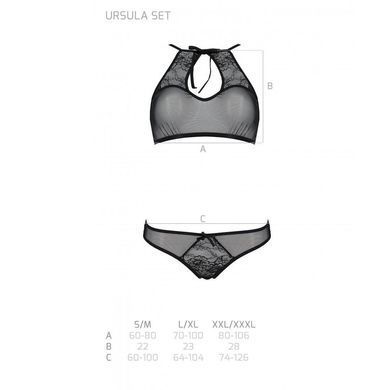 Комплект: бра, трусики с ажурным декором и открытым шагом Passion URSULA SET L/XL, black