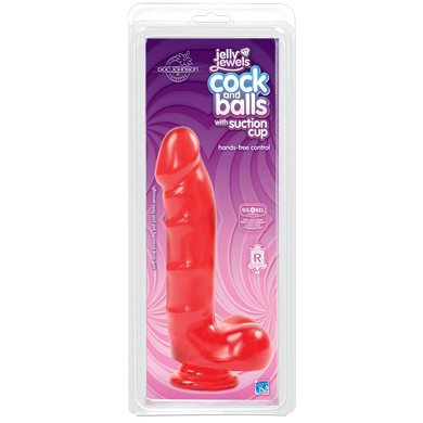 Фалоімітатор Doc Johnson Jelly Jewels Cock&Balls Red, діаметр 3,6 см, антибактеріальний ПВХ