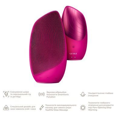 Електронна звукова термо щітка для обличчя GESKE Sonic Thermo Facial Brush 6в1 magenta