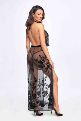 Платье Noir Handmade F312 Divinity, S, black, прозрачное, в пол, открытая спина, разрез сбоку