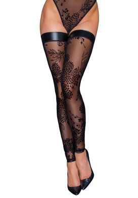 Чулки без мыска Noir Handmade F243 Tulle stockings with patterned flock embroidery, XXL