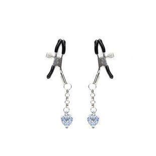 Затискачі для сосків із сердечком Liebe Seele Glow-in-dark Nipple Clamps Blue, світяться в темряві
