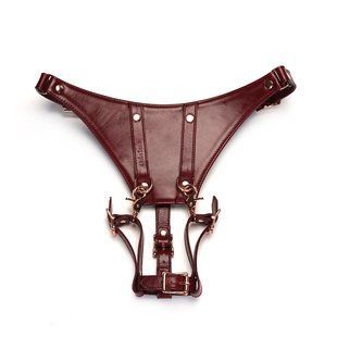 Кожаные трусики для вибратора Liebe Seele Wine Red Forced Orgasm Strop, полностью регулируемые