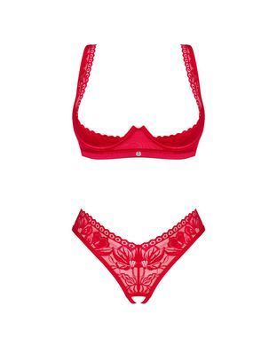 Комплект белья Obsessive Lacelove cupless 2-pcs set XS/S Red, открытый доступ, открытая грудь