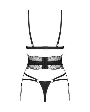 Комплект Obsessive Lobellis 3-pcs set, M/L, черный, лиф с мягкой чашкой, стринги, пояс для чулок