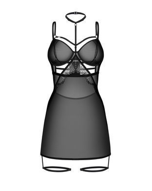 Бебі-дол Obsessive Arrowel Black chemise S/M, з декоративним чокером та гартерами