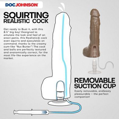 Кончающий фаллоимитатор Doc Johnson The Realistic Cock ULTRASKYN - Squirting 9,5 Inch Caramel