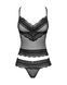 Напівпрозорий набір з прикрасами Obsessive Ivannes top & thong S/M, чорний, топ та танга