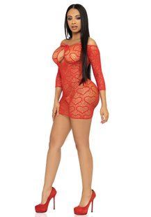 Платье-сетка с сердечками Leg Avenue Heart net mini dress Red, завязки, открытые плечи, one size