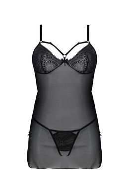 Пеньюар Passion DROSERA CHEMISE black, L/XL, кружевной лиф со стрепами, трусики в комплекте