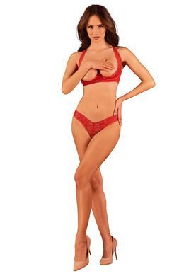 Комплект білизни Obsessive Lacelove cupless 2-pcs set M/L Red, відкритий доступ, відкриті груди