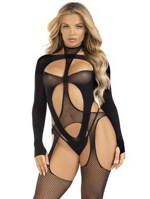 Бодистокинг 2 в 1 Leg Avenue Bodystocking with cutout teddy, One Size, черный, чулки-сетки и тедди