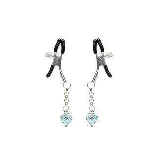 Затискачі для сосків із сердечком Liebe Seele Glow-in-dark Nipple Clamps Light Blue, світяться в темряві