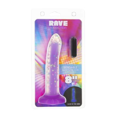 Светящийся в темноте фаллоимитатор ADDICTION Rave 8&Prime; Glow in the Dark Dildo Purple Confetti , 20,3 см